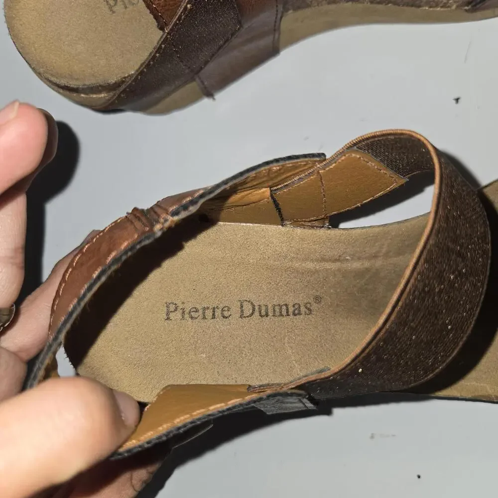 044 Pierre Dumas Chantal Brown Color Wedge Heeled Sandals Size 10